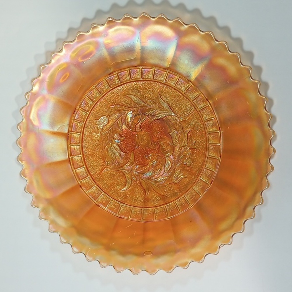 Rare VTG Dugan Windflower Marigold Carnival Glass Round Scallop Edge 9" Plate